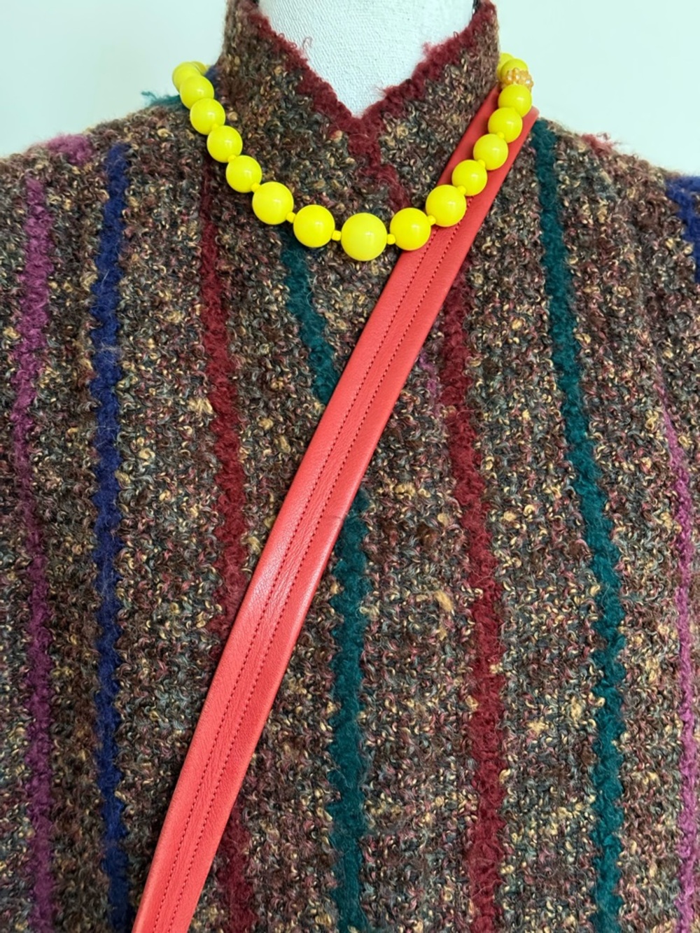 Grandma core Textured Striped Bouclé Jacket with Jewel-Tone Scarf - Picture 10 of 10